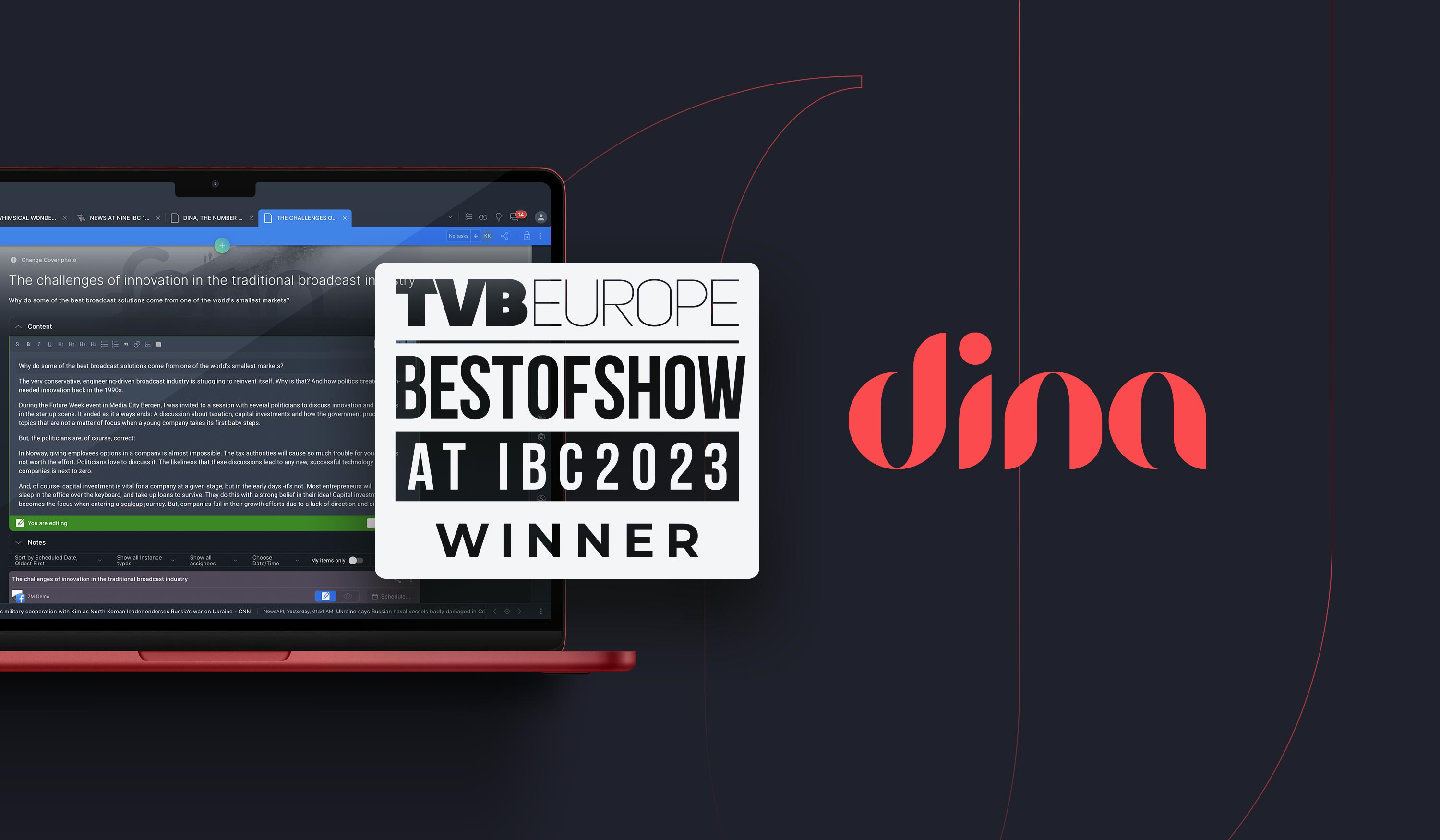 Dina Best of show at IBC2023. banner